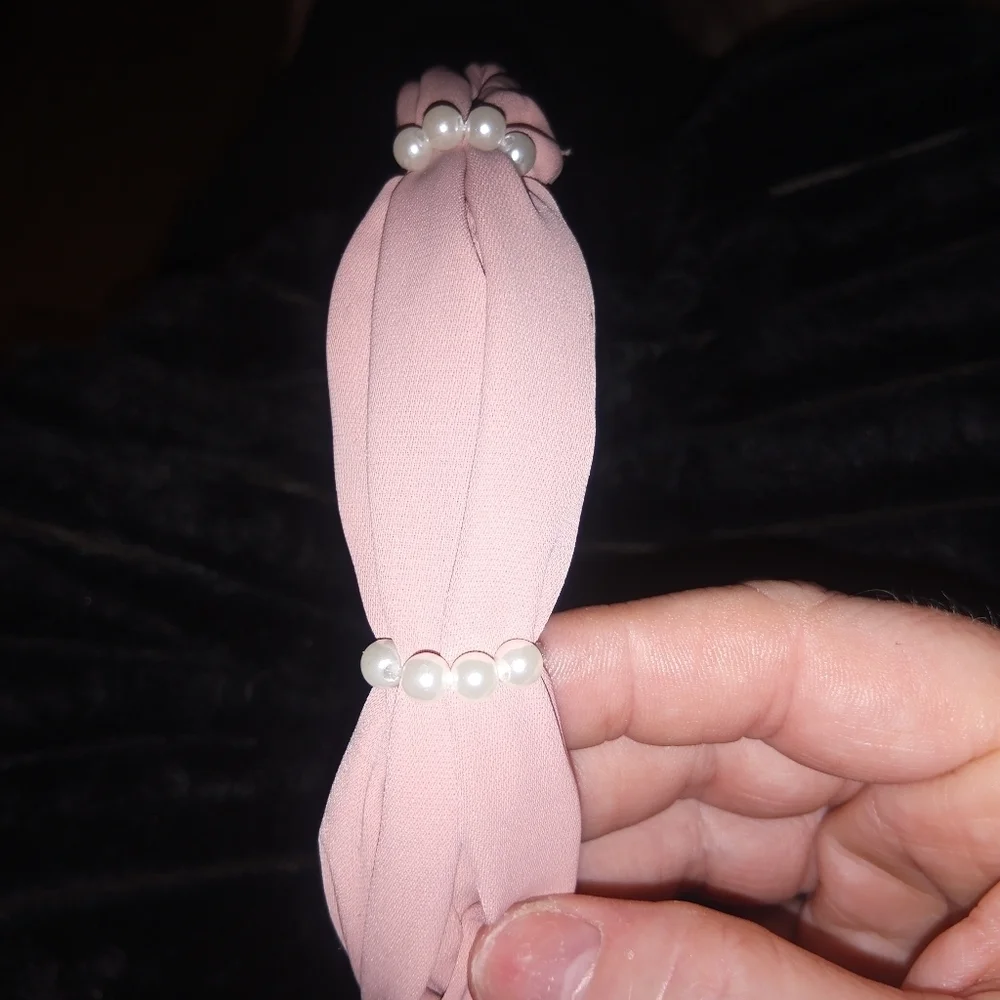 Dusty Rose Chiffon And Small Pearl Wide Bubble Headband